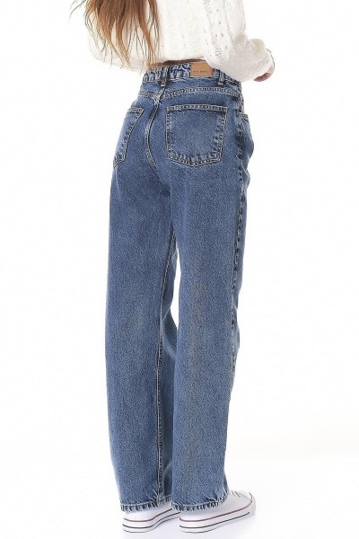 Koyu Mavi Likralı Süper Yüksek Bel Salaş Jeans Palazzo Pantolon. (süper Yüksek) Wide Leg