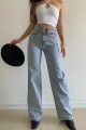 Kadın Salaş Likralı Kadın Açık Kar Mavi Süper Yüksek Bel Denim Kot Palazzo Pantolon Kadın Salaş Likralı Kadın Açık Kar Mavi Süper Yüksek Bel Denim Kot Palazzo Pantolon