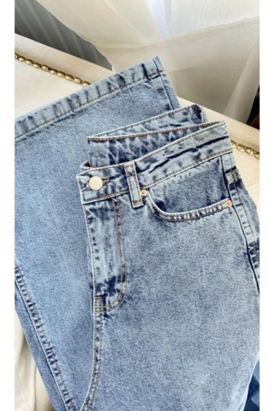 Elle Mavi Power Likralı Süper Yüksek Bel Salaş Jeans Palazzo Pantolon (açık Mavi)