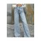 Loa 90 s Likralı Kadın Mavi Kar Süper Yüksek Bel Salaş Paça Denim Kot Palazzo Pantolon