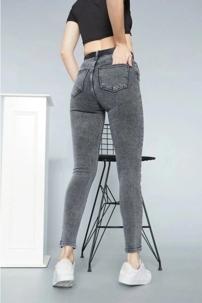 Montpellier Kadın Füme Kar Yıkama Yüksel Bel Bilek Boy Dar Paça Skinny Likralı Kot Pantalon