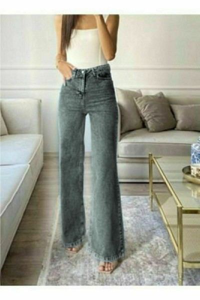 Füme Power Likralı Süper Yüksek Bel Salaş Jeans Palazzo Pantolon
