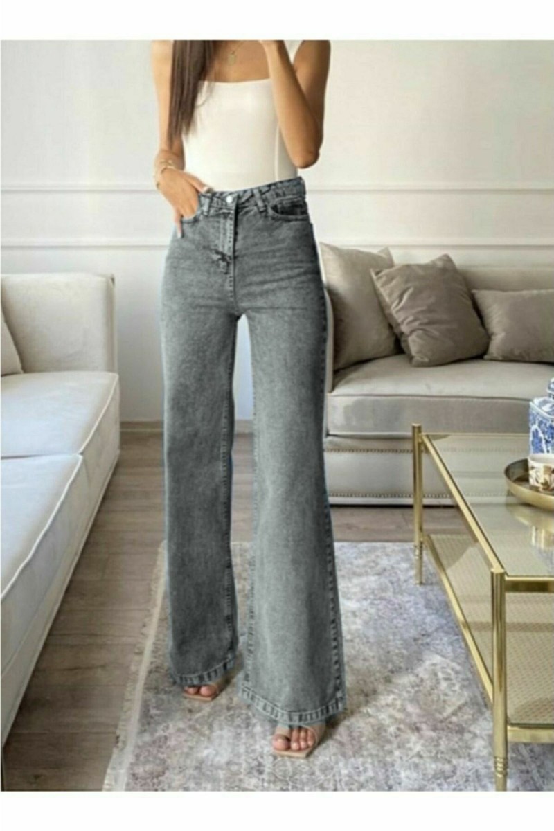 Füme Power Likralı Süper Yüksek Bel Salaş Jeans Palazzo Pantolon Füme Power Likralı Süper Yüksek Bel Salaş Jeans Palazzo Pantolon