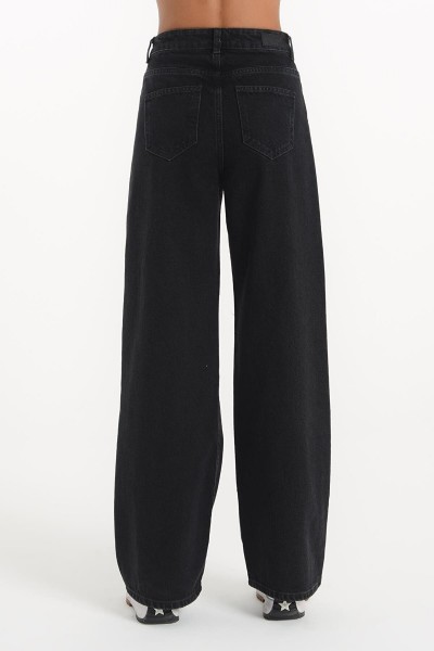 Solmayan Siyah Likralı Süper Yüksek Bel Salaş Jean Palazzo Pantolon. (süper Yüksek.) Wide Leg.