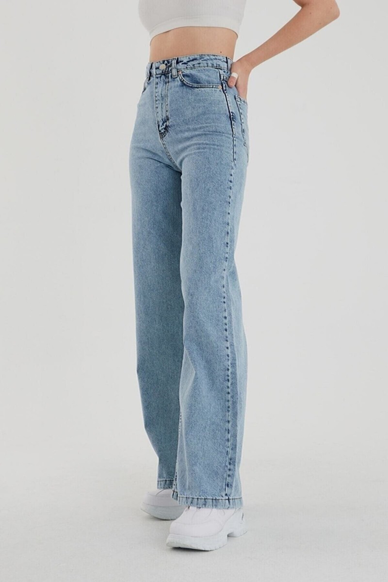 All Star Açık Kar Likralı Kadın Mavi Süper Yüksek Bel Salaş Paça Denim Kot Palazzo Pantolon All Star Açık Kar Likralı Kadın Mavi Süper Yüksek Bel Salaş Paça Denim Kot Palazzo Pantolon