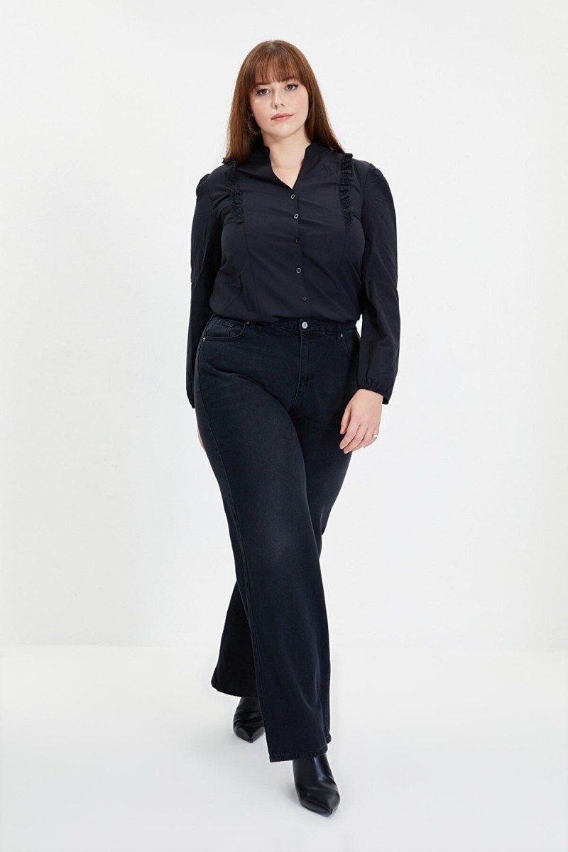 Solmayan Siyah Likralı Süper Yüksek Bel Salaş Jean Palazzo Pantolon. (süper Yüksek.) Wide Leg.