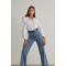 Seren 90 s Kar Yıkama Mavi Likralı Süper Yüksek Bel Salaş Jeans Palazzo Pantolon