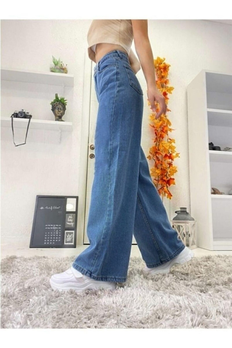 Orta Mavi Likralı Süper Yüksek Bel Salaş Jeans Palazzo Pantolon. (süper Yüksek) Orta Mavi Likralı Süper Yüksek Bel Salaş Jeans Palazzo Pantolon. (süper Yüksek)