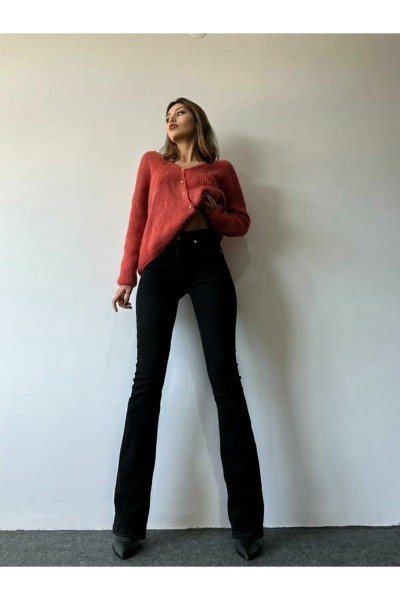 Lina Siyah Ispanyol Paça Likralı Flare Jeans Kot Pantolon Toparlayıcı