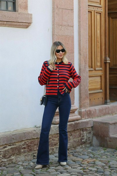 Koyu Mavi Ispanyol Paça Likralı Flare Jeans Kot Pantolon