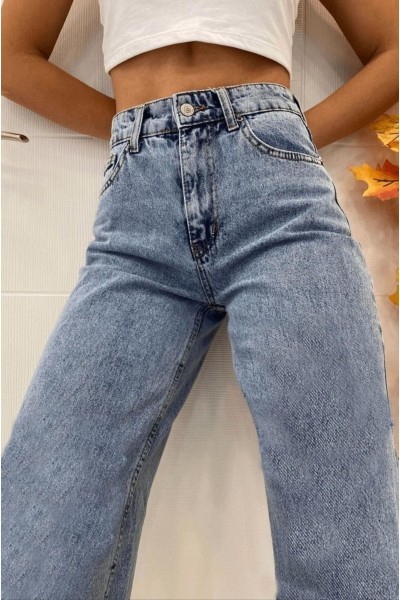 Likralı Mavi Kar Yıkama Süper Yüksek Bel Salaş Jeans Palazzo Pantolon. (süper Yüksek) Wide Leg