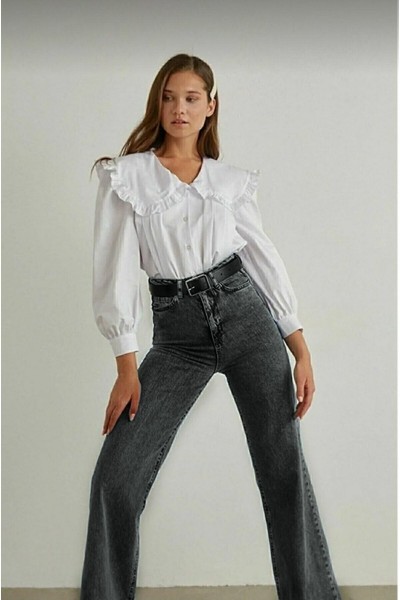Serenay Cold Chocolate Power Likralı Füme Kar Süper Yüksek Bel Likralı Salaş Paça Denim Kot Pantolon