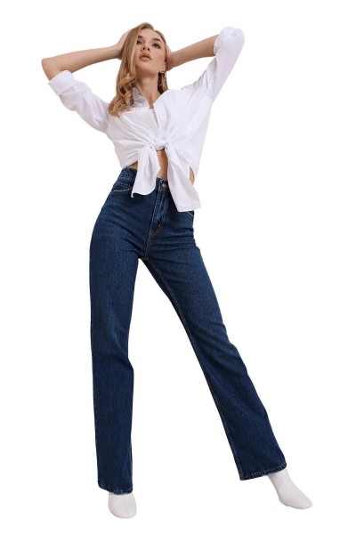Camelia 90 s Koyu Mavi Likralı Süper Yüksek Bel Salaş Jean Pantolon. (süper Yüksek.) Wide Leg.