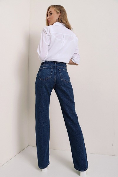 Camelia 90 s Koyu Mavi Likralı Süper Yüksek Bel Salaş Jean Pantolon. (süper Yüksek.) Wide Leg.