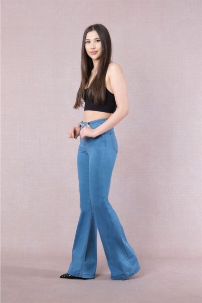 Raymond Laura Ispanyol Jeans Ispanyol Kot Yüksek Bel Solmaz Orta Mavi Pantolon Jean