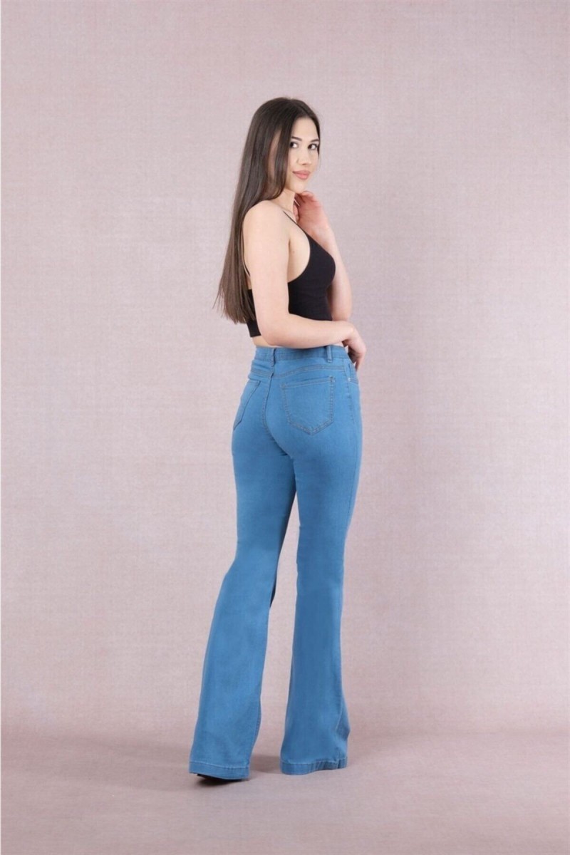 Raymond Laura Ispanyol Jeans Ispanyol Kot Yüksek Bel Solmaz Orta Mavi Pantolon Jean