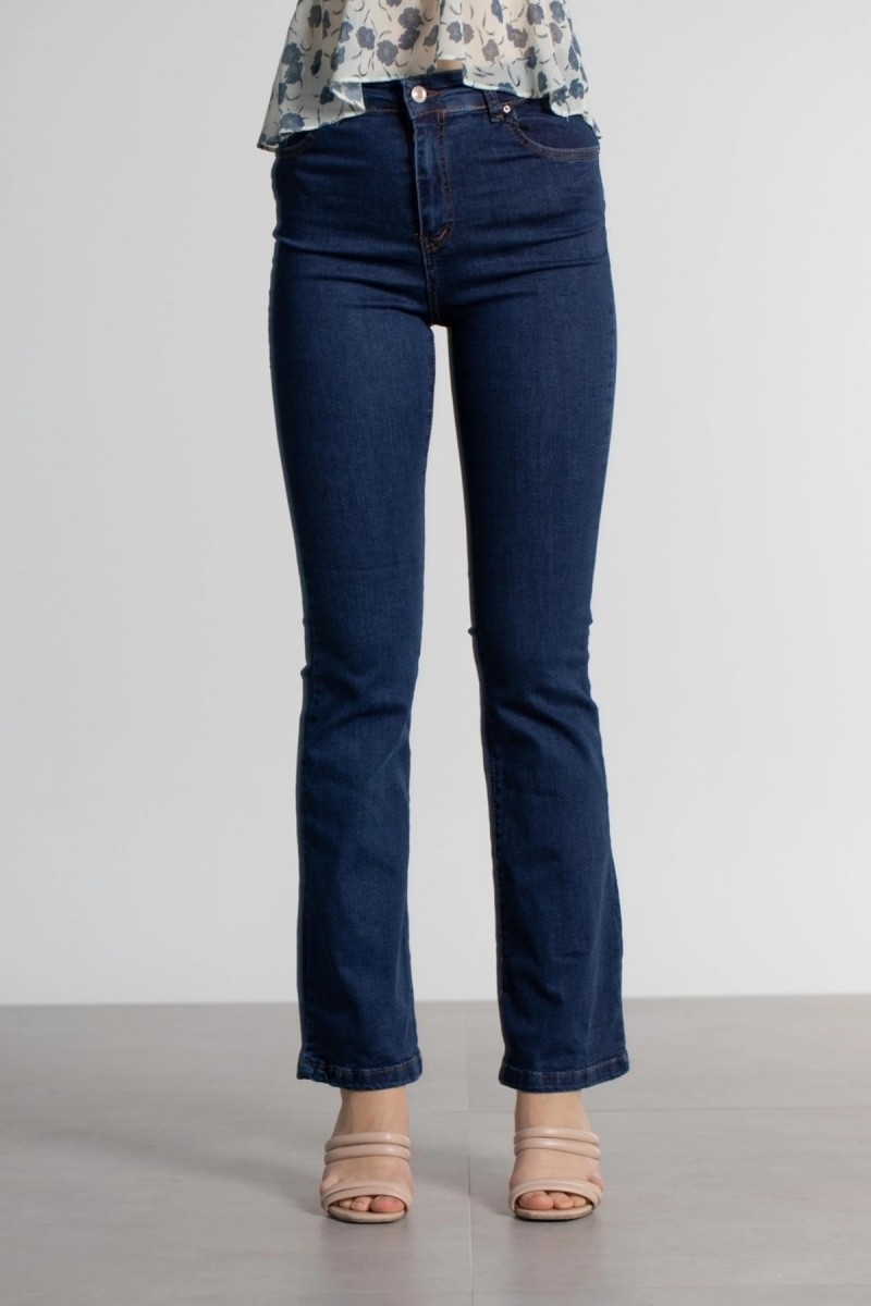 Diqsomania Kadın Koyu Mavi Ispanyol Kalıp Ispanyol Paça Yüksek Bel Jean