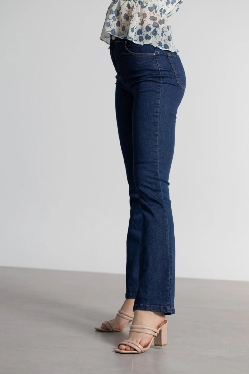 Diqsomania Kadın Koyu Mavi Ispanyol Kalıp Ispanyol Paça Yüksek Bel Jean