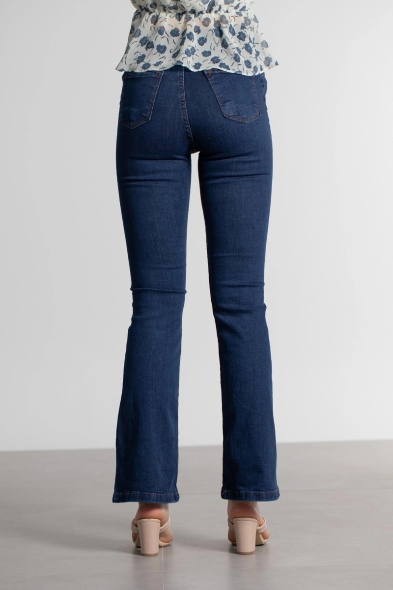 Diqsomania Kadın Koyu Mavi Ispanyol Kalıp Ispanyol Paça Yüksek Bel Jean