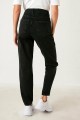 Siyah Jeans Kadın Beli Lastikli Yüksek Bel Mom Jeans