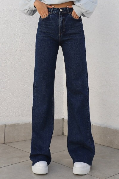 Camelia Gold 90 s Lacivert Likralı Süper Yüksek Bel Salaş Jeans Palazzo Pantolon
