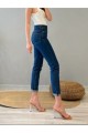 Koyu Mavi Yıkama Likralı Yüksek Bel Slim Mom Jeans Koyu Mavi Yıkama Likralı Yüksek Bel Slim Mom Jeans