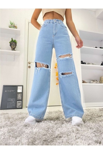Mavi Power Likralı Süper Yüksek Bel Salaş Jeans Palazzo Pantolon