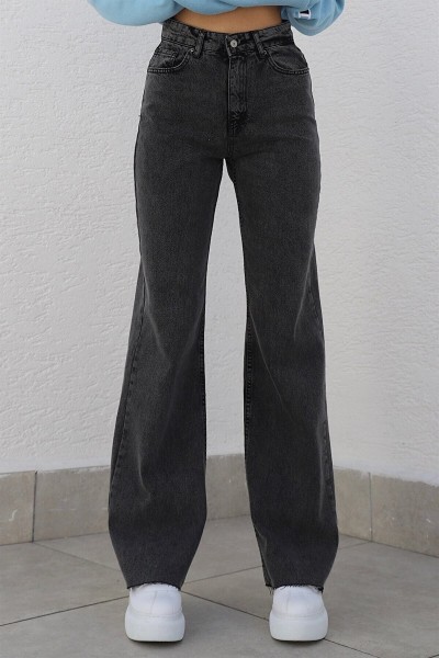 Extra Yüksek A.c.a.i.p S.o.l.m.a.z Siyah Salaş Jeans Palazzo Pantolon (süper Yüksek Solmayan)
