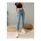 Mavi Likralı Yüksek Bel Slim Mom Jeans