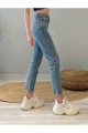 Mavi Likralı Yüksek Bel Slim Mom Jeans