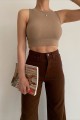 Kahverengi Likralı Süper Yüksek Bel Salaş Jeans Palazzo Pantolon. (süper Yüksek) Wide Leg Kahverengi Likralı Süper Yüksek Bel Salaş Jeans Palazzo Pantolon. (süper Yüksek) Wide Leg