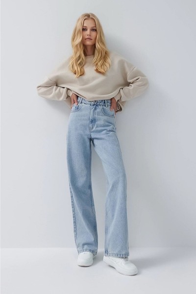 Kira 90 s Açık Kar Likralı Süper Yüksek Bel Salaş Jean Pantolon. (süper Yüksek.) Wide Leg.