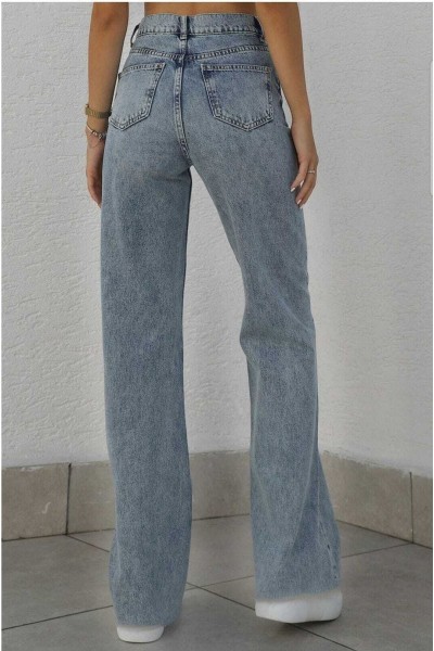 Jakarta Likralı Salaş Kadın Mavi Süper Yüksek Bel Salaş Paça Denim Kot Pantolon