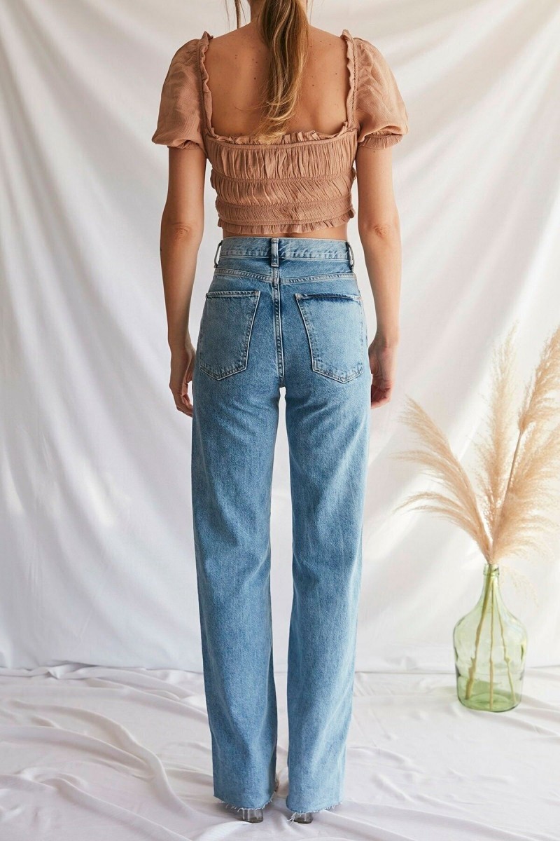 Mavi Likralı Süper Yüksek Bel Kot Salaş Paça Jeans Palazzo Pantolon Mavi Likralı Süper Yüksek Bel Kot Salaş Paça Jeans Palazzo Pantolon