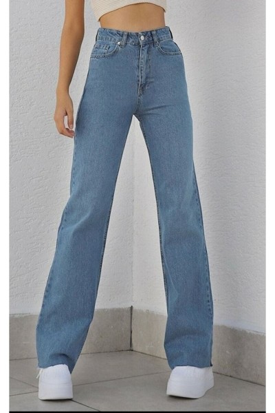 Jemmy Mavi Likralı Süper Yüksek Bel Salaş Jeans Palazzo Pantolon. (süper Yüksek)