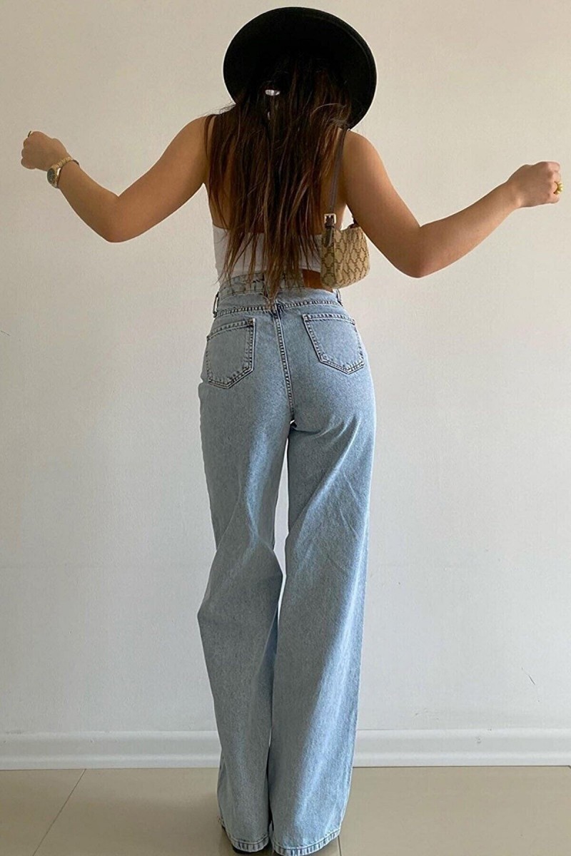 Kadın Salaş Likralı Kadın Açık Kar Mavi Süper Yüksek Bel Denim Kot Palazzo Pantolon Kadın Salaş Likralı Kadın Açık Kar Mavi Süper Yüksek Bel Denim Kot Palazzo Pantolon