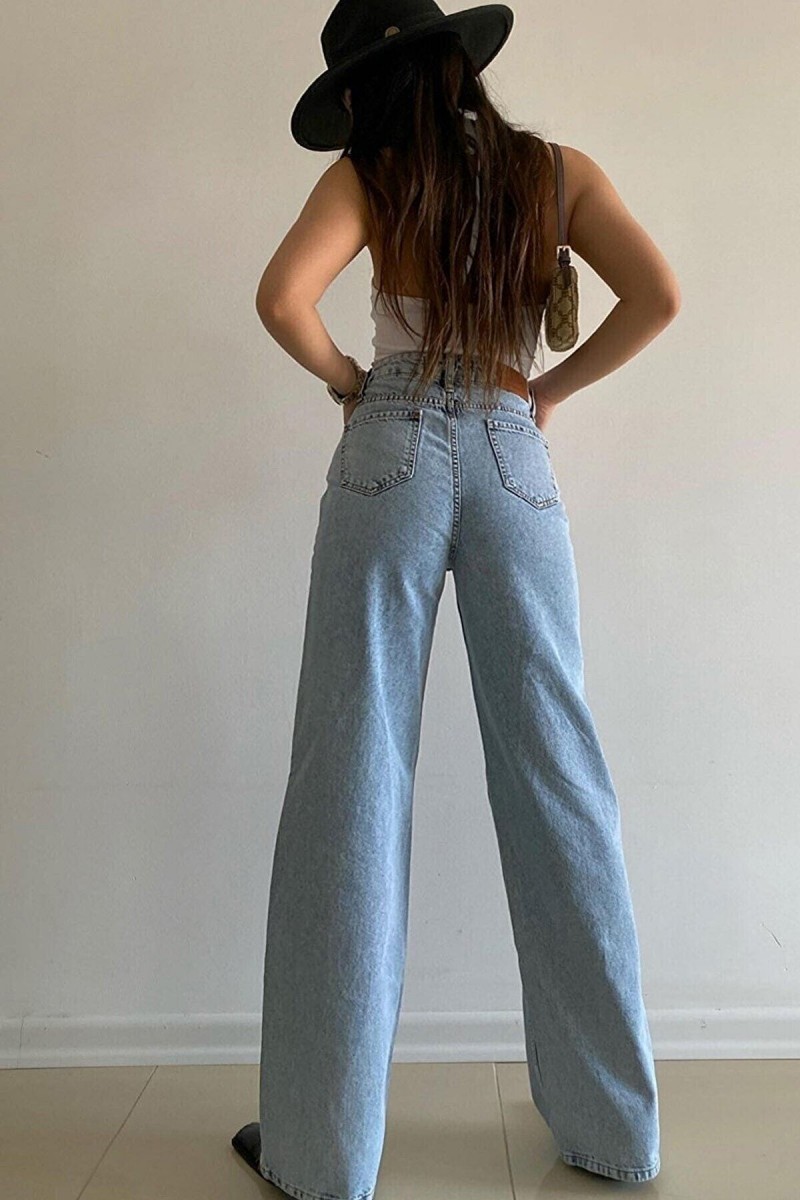 Kadın Salaş Likralı Kadın Açık Kar Mavi Süper Yüksek Bel Denim Kot Palazzo Pantolon Kadın Salaş Likralı Kadın Açık Kar Mavi Süper Yüksek Bel Denim Kot Palazzo Pantolon