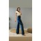 90 s Koyu Mavi Likralı Süper Yüksek Bel Salaş Jeans Palazzo Pantolon Wide Leg