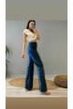 90 s Koyu Mavi Likralı Süper Yüksek Bel Salaş Jeans Palazzo Pantolon Wide Leg
