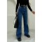 Orta Mavi Likralı Süper Yüksek Bel Salaş Jeans Palazzo Pantolon. (süper Yüksek) Wide Leg