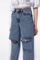 Likralı Yırtık Mavi Kar Yıkama Süper Yüksek Bel Salaş Jean Pantolon. (süper Yüksek) Wide Leg Likralı Yırtık Mavi Kar Yıkama Süper Yüksek Bel Salaş Jean Pantolon. (süper Yüksek) Wide Leg