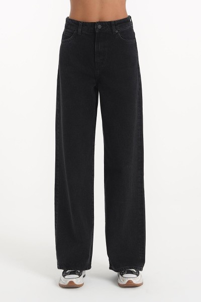 Solmayan Siyah Likralı Süper Yüksek Bel Salaş Jean Palazzo Pantolon. (süper Yüksek.) Wide Leg.