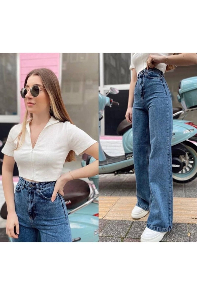 Caar 90 s Kar Yıkama Mavi Likralı Süper Yüksek Bel Salaş Jeans Palazzo Pantolon Caar 90 s Kar Yıkama Mavi Likralı Süper Yüksek Bel Salaş Jeans Palazzo Pantolon