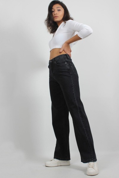 Siyah Yüksek Bel Salaş Salaş Paça Palazzo Jeans