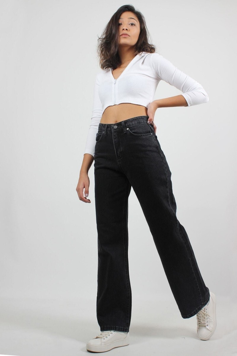 Siyah Yüksek Bel Salaş Salaş Paça Palazzo Jeans Siyah Yüksek Bel Salaş Salaş Paça Palazzo Jeans