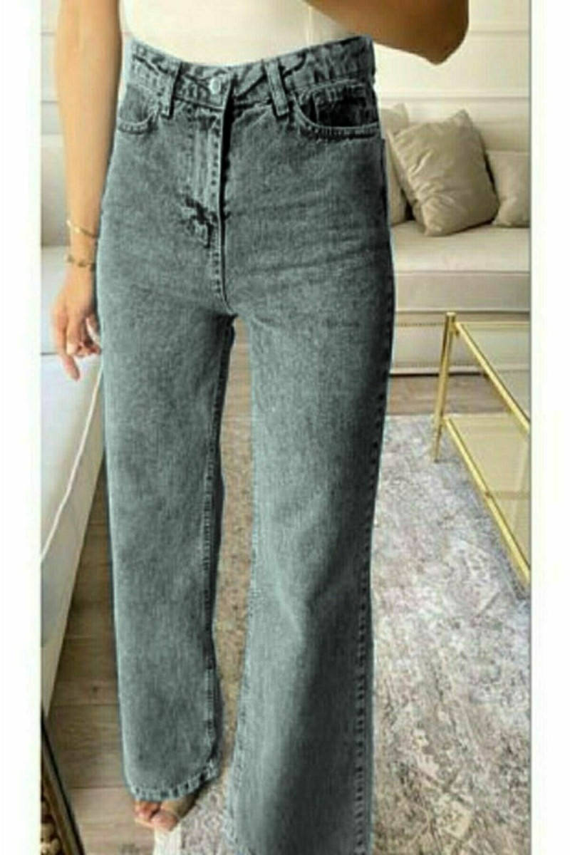 Füme Power Likralı Süper Yüksek Bel Salaş Jeans Palazzo Pantolon Füme Power Likralı Süper Yüksek Bel Salaş Jeans Palazzo Pantolon