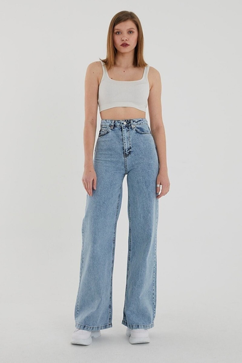 All Star Açık Kar Likralı Kadın Mavi Süper Yüksek Bel Salaş Paça Denim Kot Palazzo Pantolon All Star Açık Kar Likralı Kadın Mavi Süper Yüksek Bel Salaş Paça Denim Kot Palazzo Pantolon