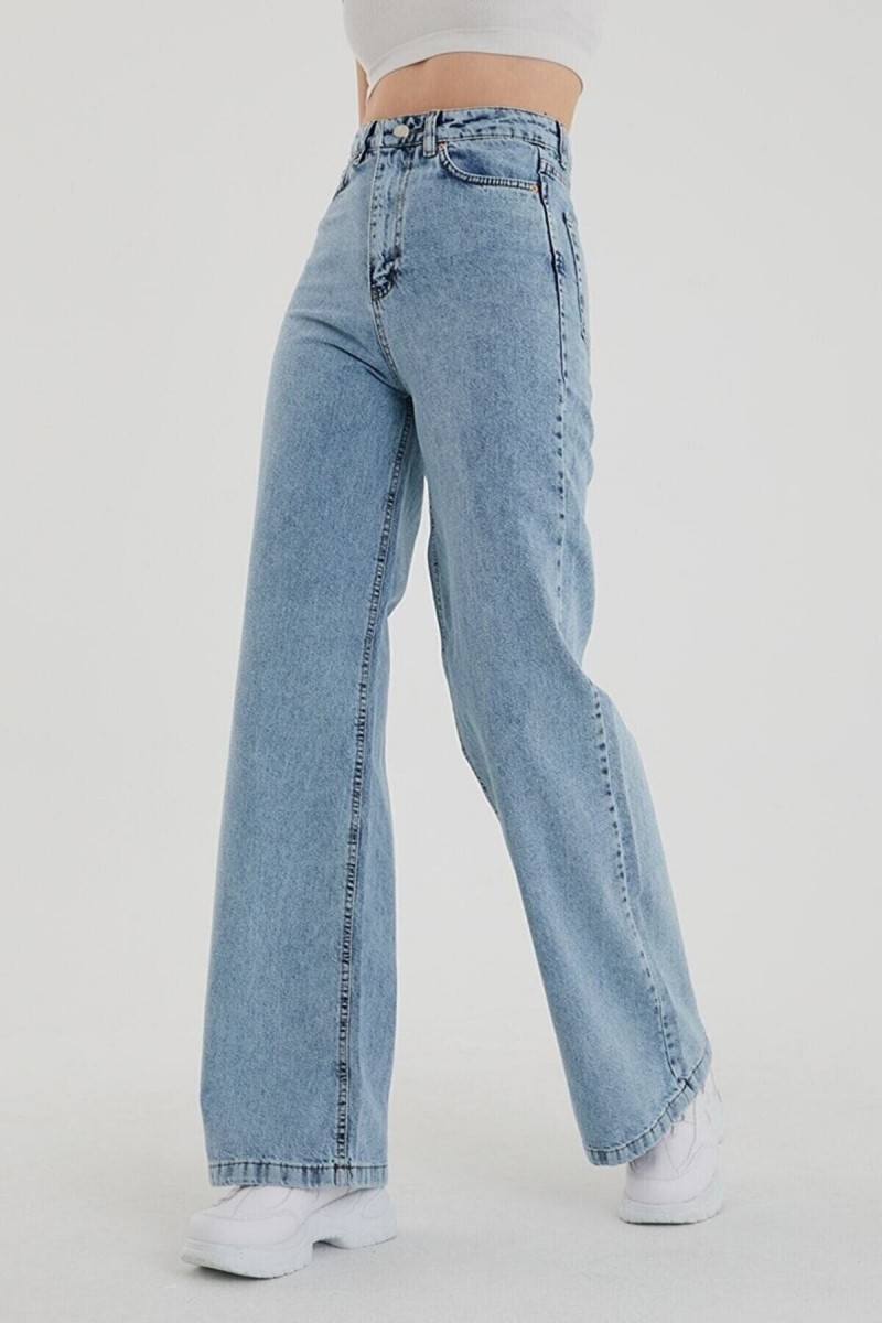 All Star Açık Kar Likralı Kadın Mavi Süper Yüksek Bel Salaş Paça Denim Kot Palazzo Pantolon All Star Açık Kar Likralı Kadın Mavi Süper Yüksek Bel Salaş Paça Denim Kot Palazzo Pantolon