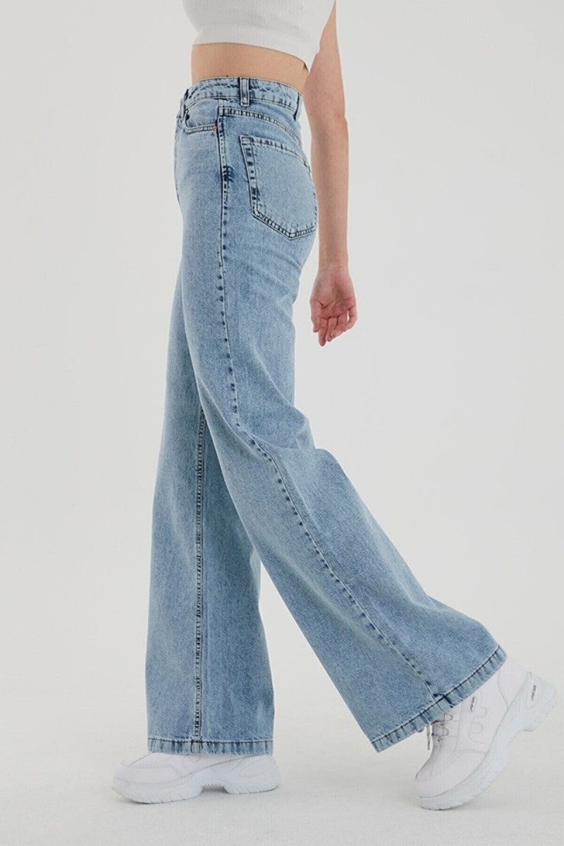 All Star Açık Kar Likralı Kadın Mavi Süper Yüksek Bel Salaş Paça Denim Kot Palazzo Pantolon All Star Açık Kar Likralı Kadın Mavi Süper Yüksek Bel Salaş Paça Denim Kot Palazzo Pantolon