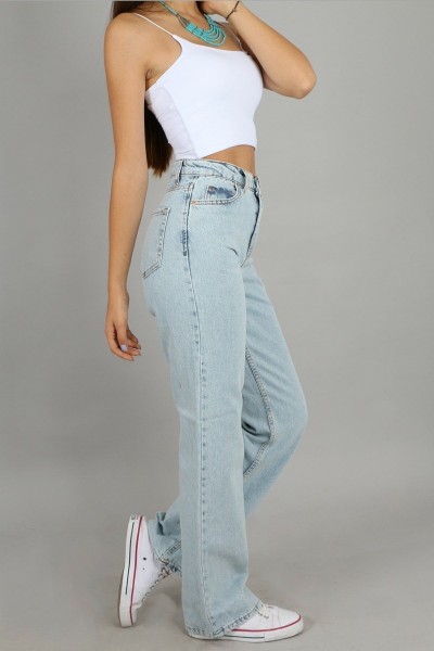 -buz Kar Likralı Süper Yüksek Bel Salaş Jeans Palazzo Pantolon. (süper Yüksek) Wide Leg
